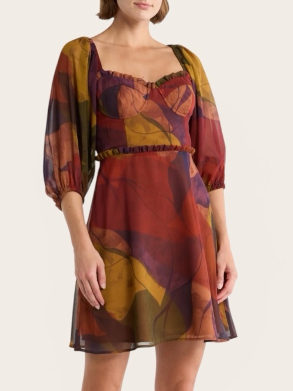 NEW Hutch Adela 3/4 Balloon Sleeve Sweetheart Neckline Mini Dress Women’s Size 2